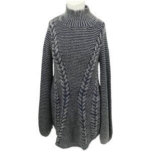 Free People Cable Knit Mock Neck Tunic Long Sweater Size S Blue Gray Oversized